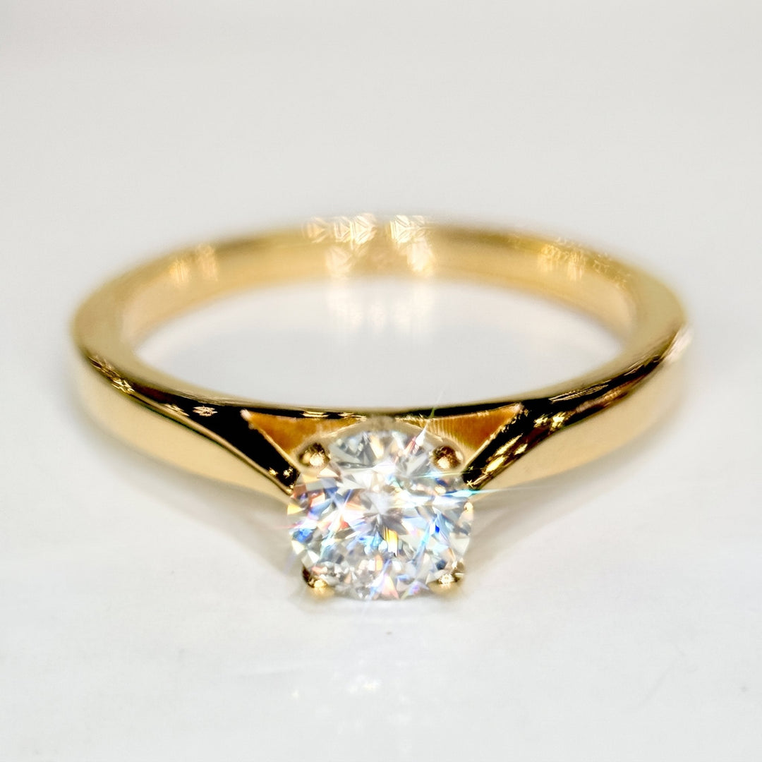 0.56 Ct Round Natural Diamond Solitaire Engagement Ring in 14K Yellow Gold