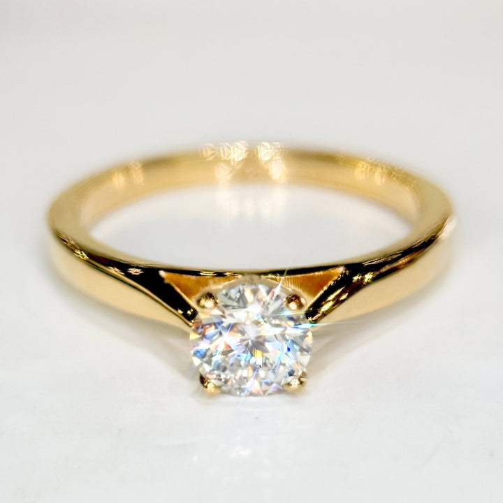 0.56 Ct Round Natural Diamond Solitaire Engagement Ring in 14K Yellow Gold