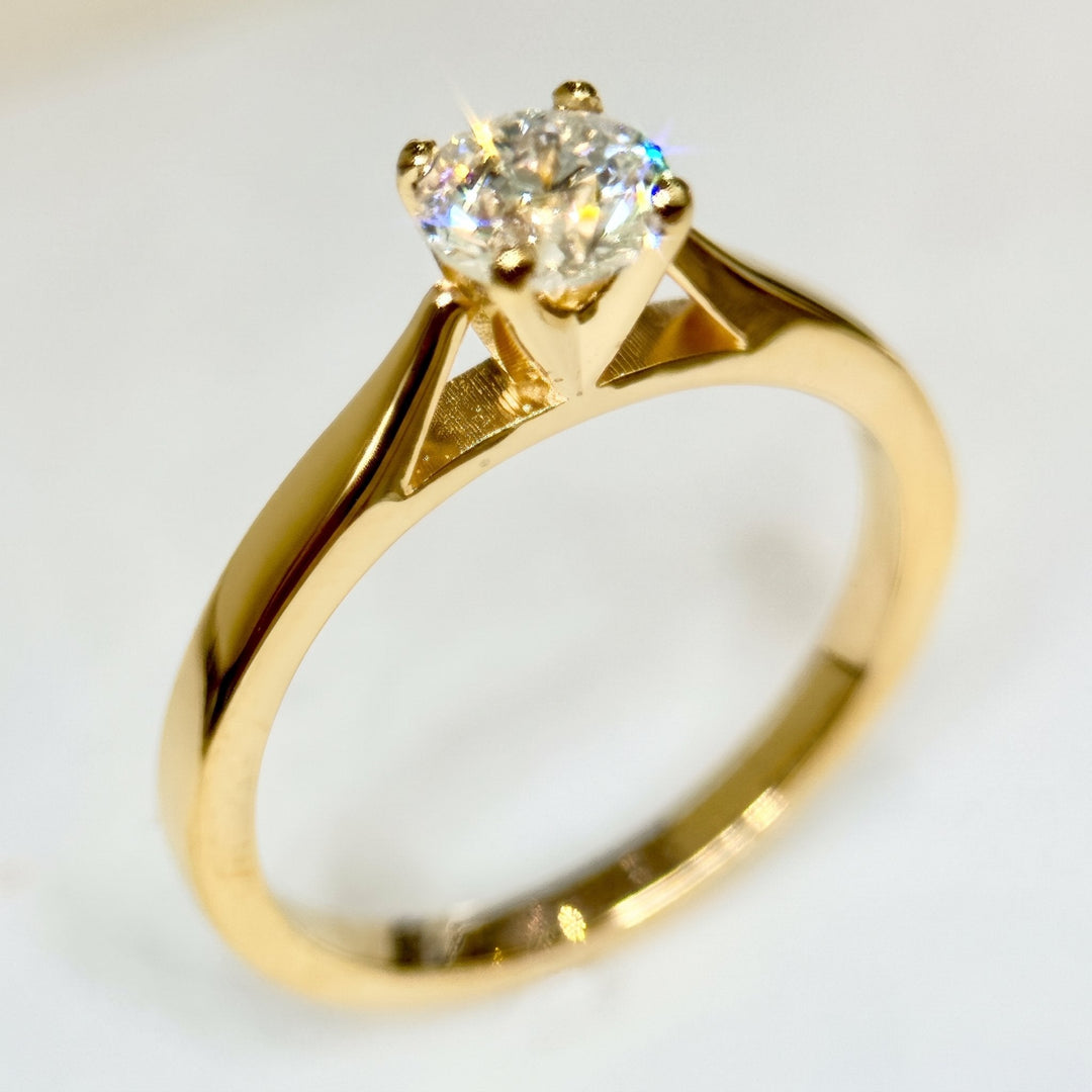 0.56 Ct Round Natural Diamond Solitaire Engagement Ring in 14K Yellow Gold — View 2