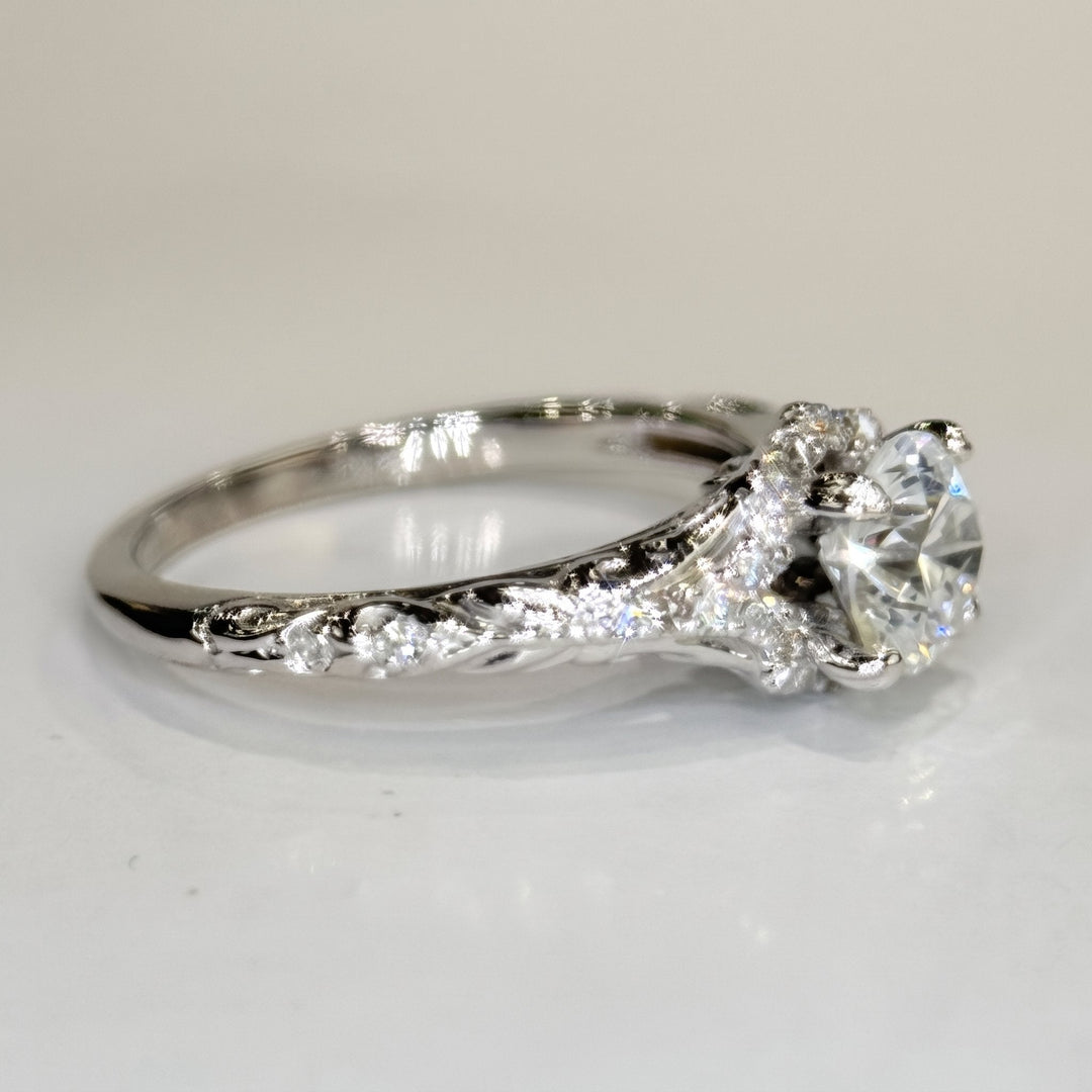 0.92 Ct Round Natural Diamond Halo Engagement Ring in 14K White Gold — View 4