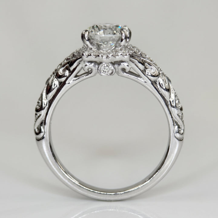 0.92 Ct Round Natural Diamond Halo Engagement Ring in 14K White Gold — View 5