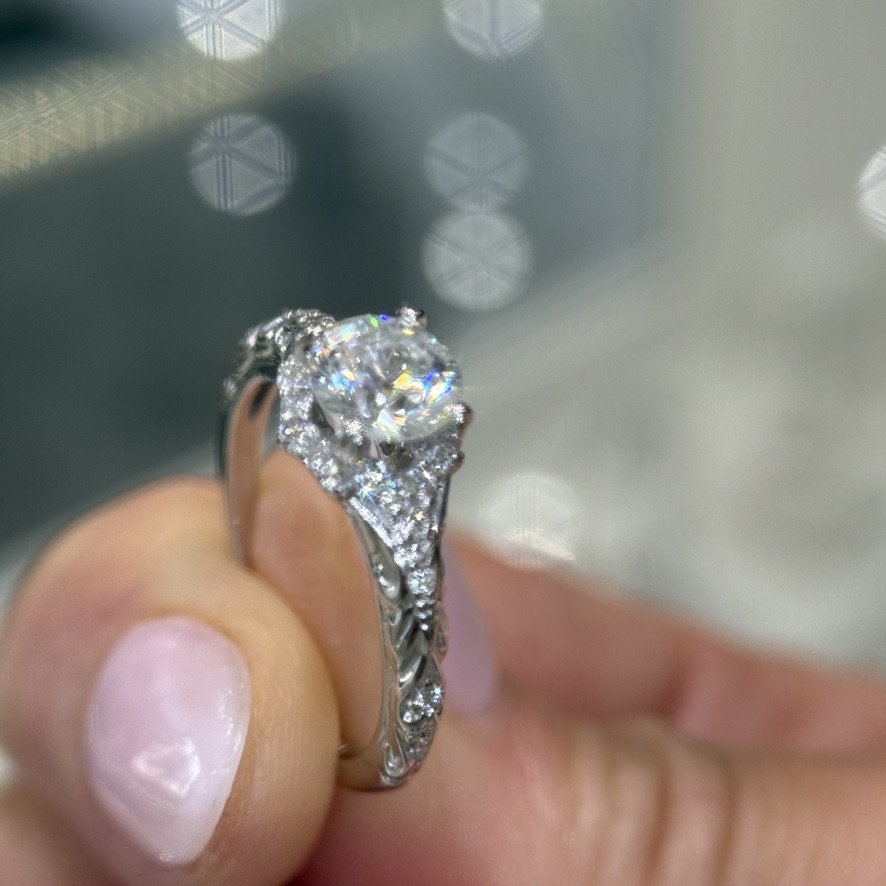 0.92 Ct Round Natural Diamond Halo Engagement Ring in 14K White Gold — View 6