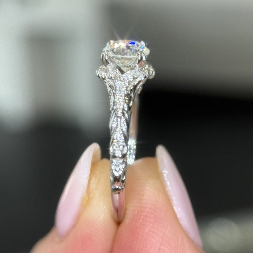 0.92 Ct Round Natural Diamond Halo Engagement Ring in 14K White Gold — View 7