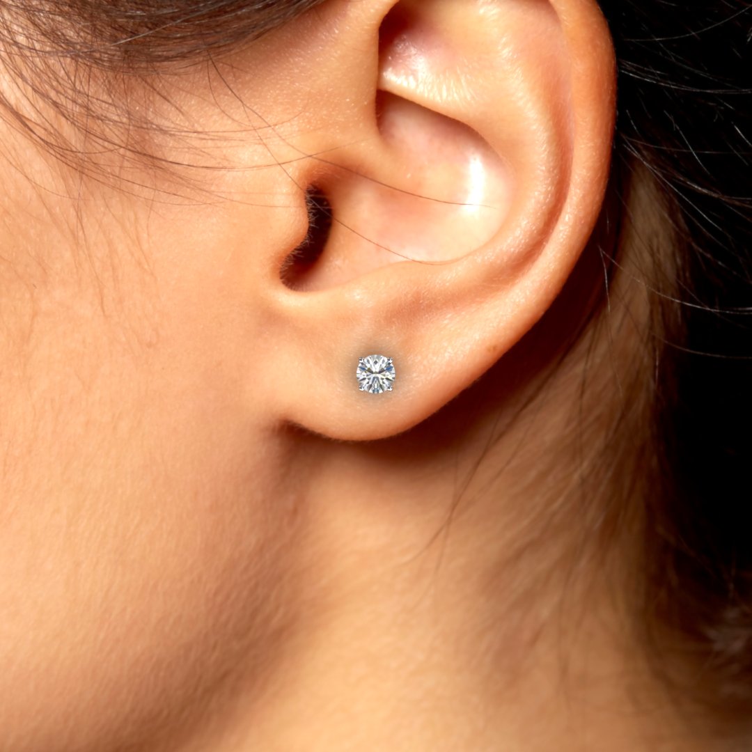1 carat round lab-grown diamond double gallery stud earrings with secure setting