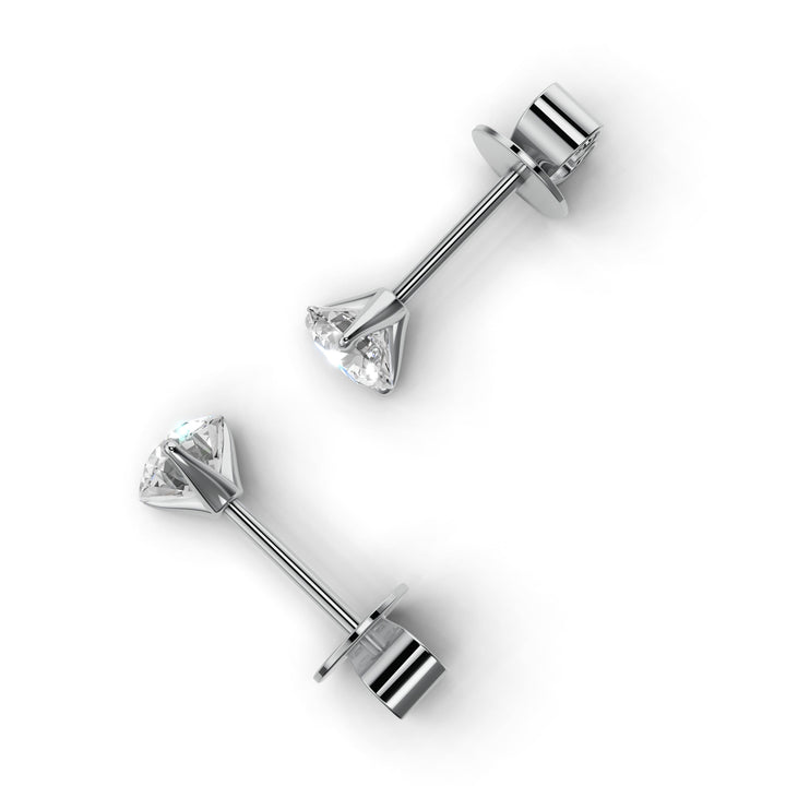 Pair of 0.7 carat total round lab-grown diamond martini stud earrings with secure backings