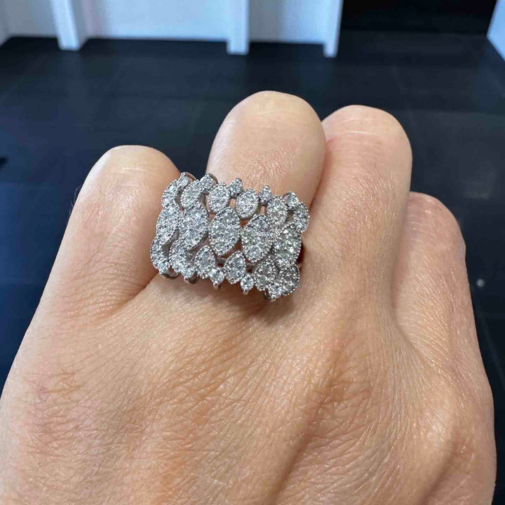 Elegant diamond cluster ring with 54 natural diamonds in 18K white gold