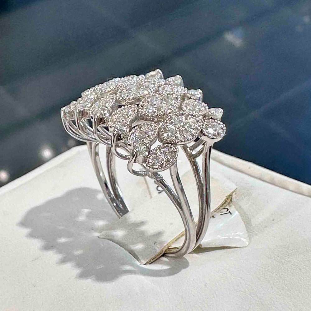 Elegant diamond cluster ring with 54 natural diamonds in 18K white gold