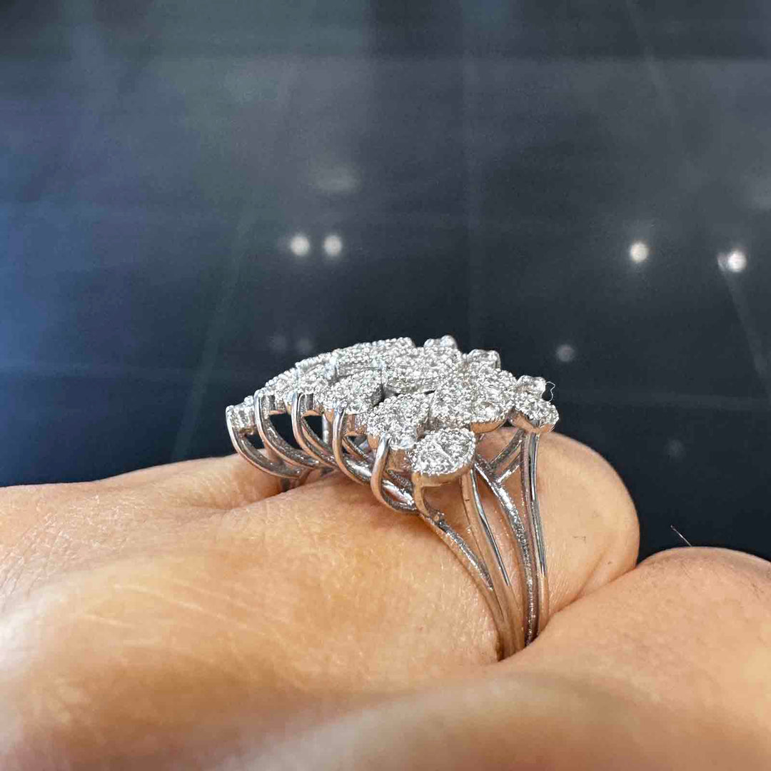 Elegant diamond cluster ring with 54 natural diamonds in 18K white gold