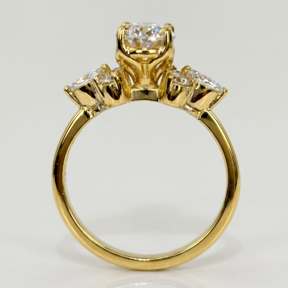 1.01 Ct Oval Lab-Grown Diamond Side-Stone Engagement Ring in 14K Yellow Gold — D/VVS2 IGI Certified