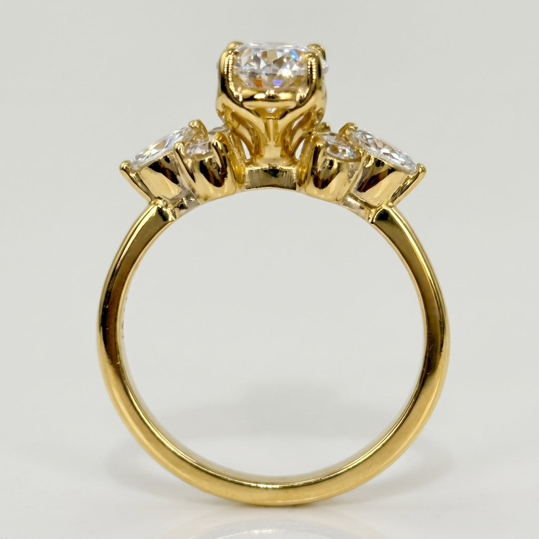 1.01 Ct Oval Lab-Grown Diamond Side-Stone Engagement Ring in 14K Yellow Gold — D/VVS2 IGI Certified