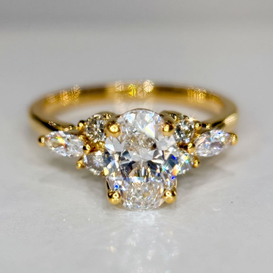 1.01 Ct Oval Lab-Grown Diamond Side-Stone Engagement Ring in 14K Yellow Gold — D/VVS2 IGI Certified — View 2