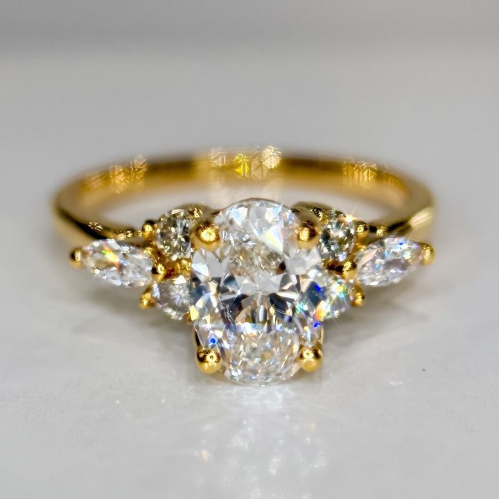 1.01 Ct Oval Lab-Grown Diamond Side-Stone Engagement Ring in 14K Yellow Gold — D/VVS2 IGI Certified — View 2