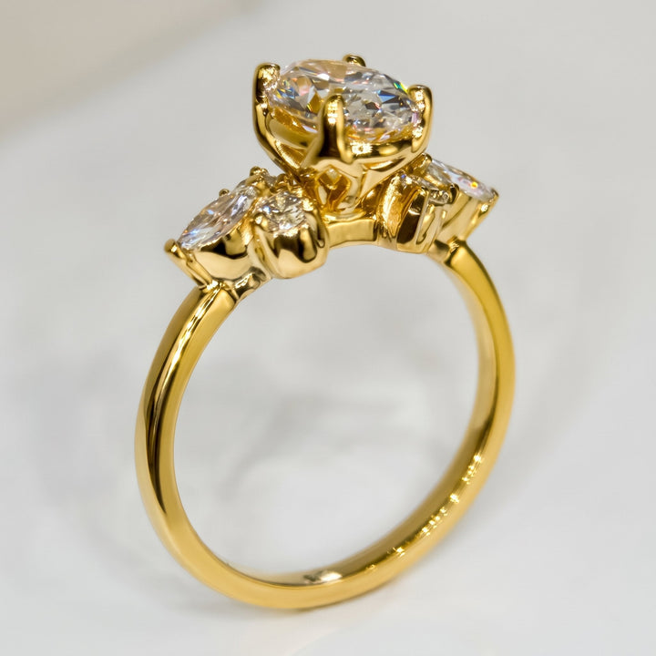 1.01 Ct Oval Lab-Grown Diamond Side-Stone Engagement Ring in 14K Yellow Gold — D/VVS2 IGI Certified — View 3