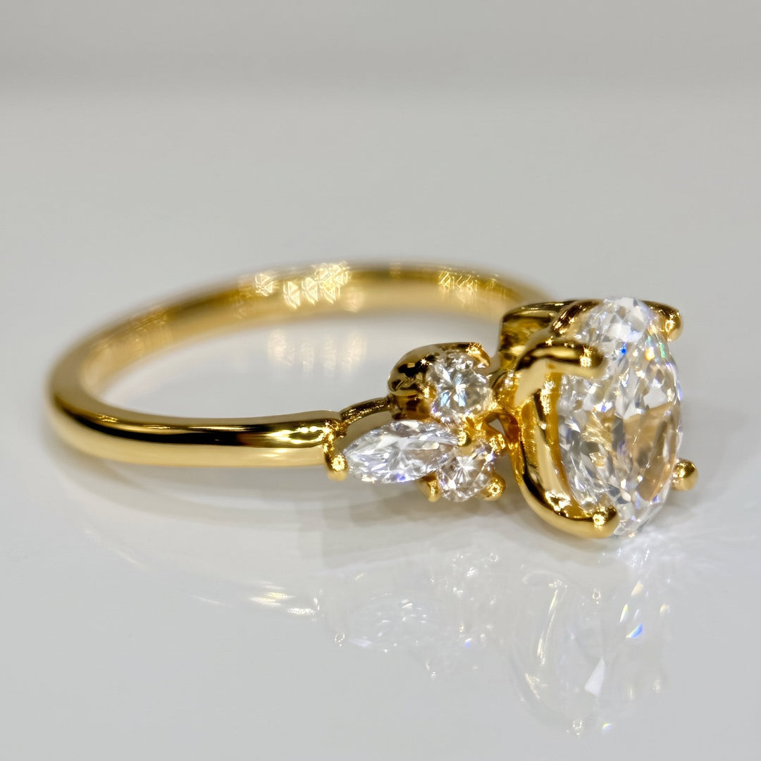 1.01 Ct Oval Lab-Grown Diamond Side-Stone Engagement Ring in 14K Yellow Gold — D/VVS2 IGI Certified — View 4