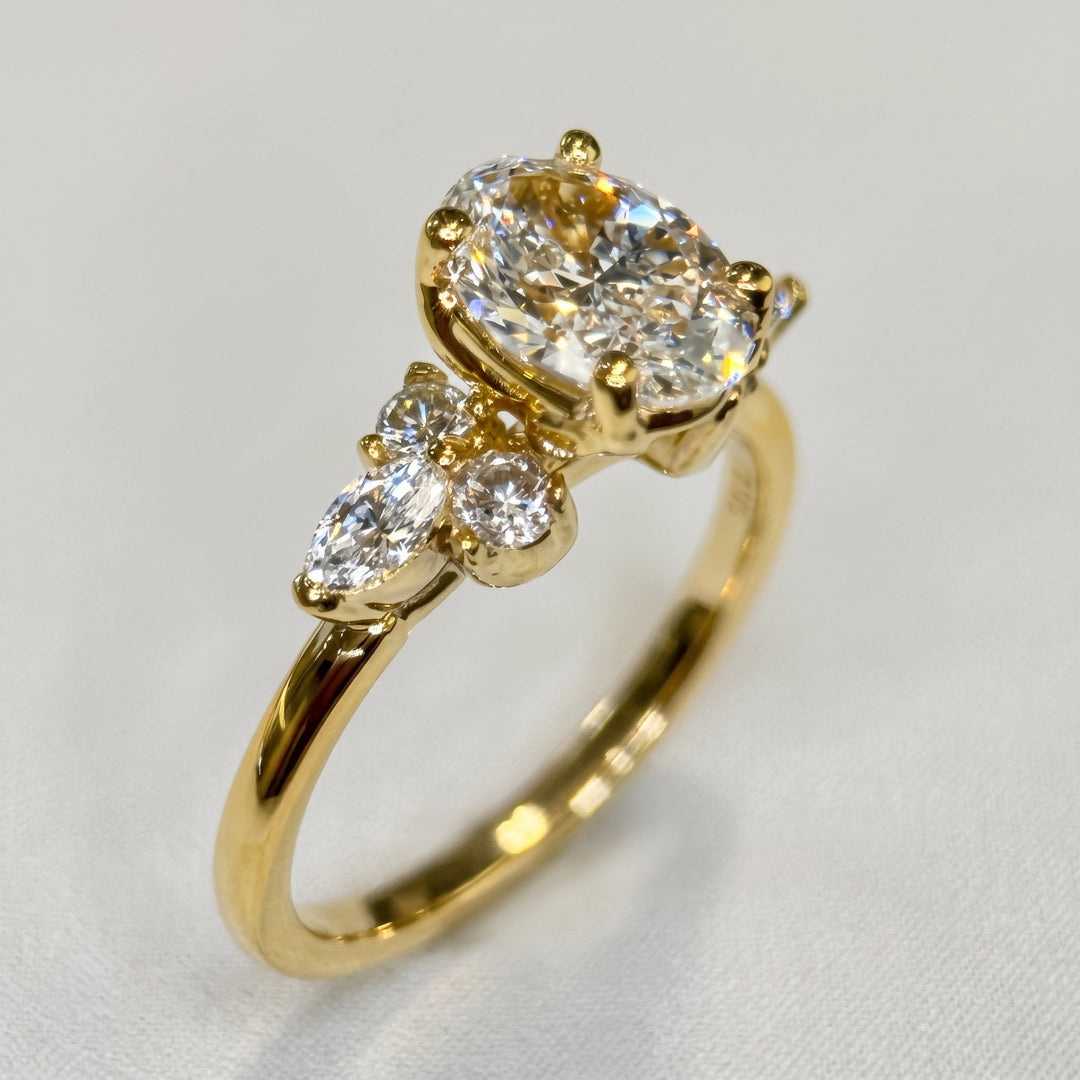 1.01 Ct Oval Lab-Grown Diamond Side-Stone Engagement Ring in 14K Yellow Gold — D/VVS2 IGI Certified — View 5