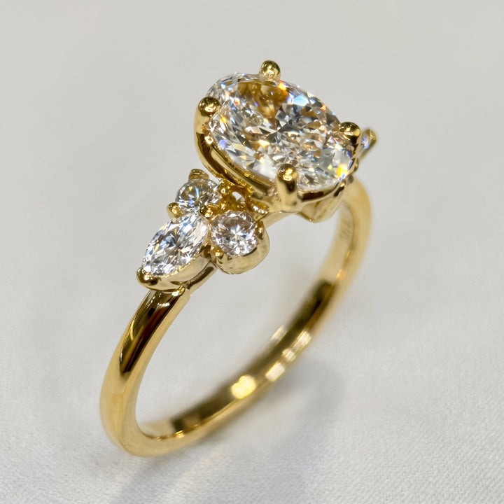 1.01 Ct Oval Lab-Grown Diamond Side-Stone Engagement Ring in 14K Yellow Gold — D/VVS2 IGI Certified — View 5