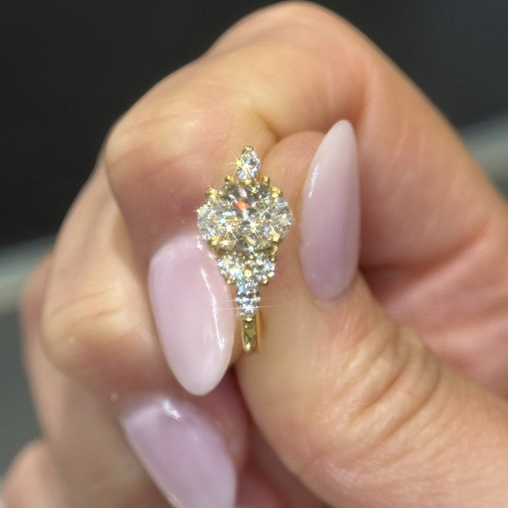 1.01 Ct Oval Lab-Grown Diamond Side-Stone Engagement Ring in 14K Yellow Gold — D/VVS2 IGI Certified — View 7
