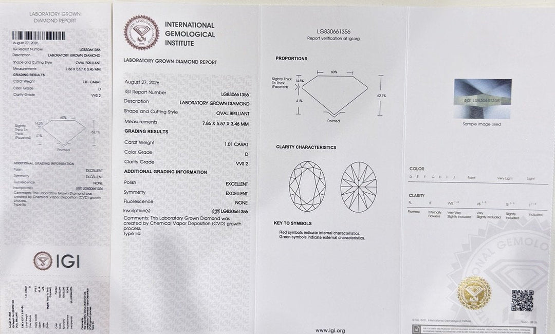 1.01 Ct Oval Lab-Grown Diamond Side-Stone Engagement Ring in 14K Yellow Gold — D/VVS2 IGI Certified — IGI certificate