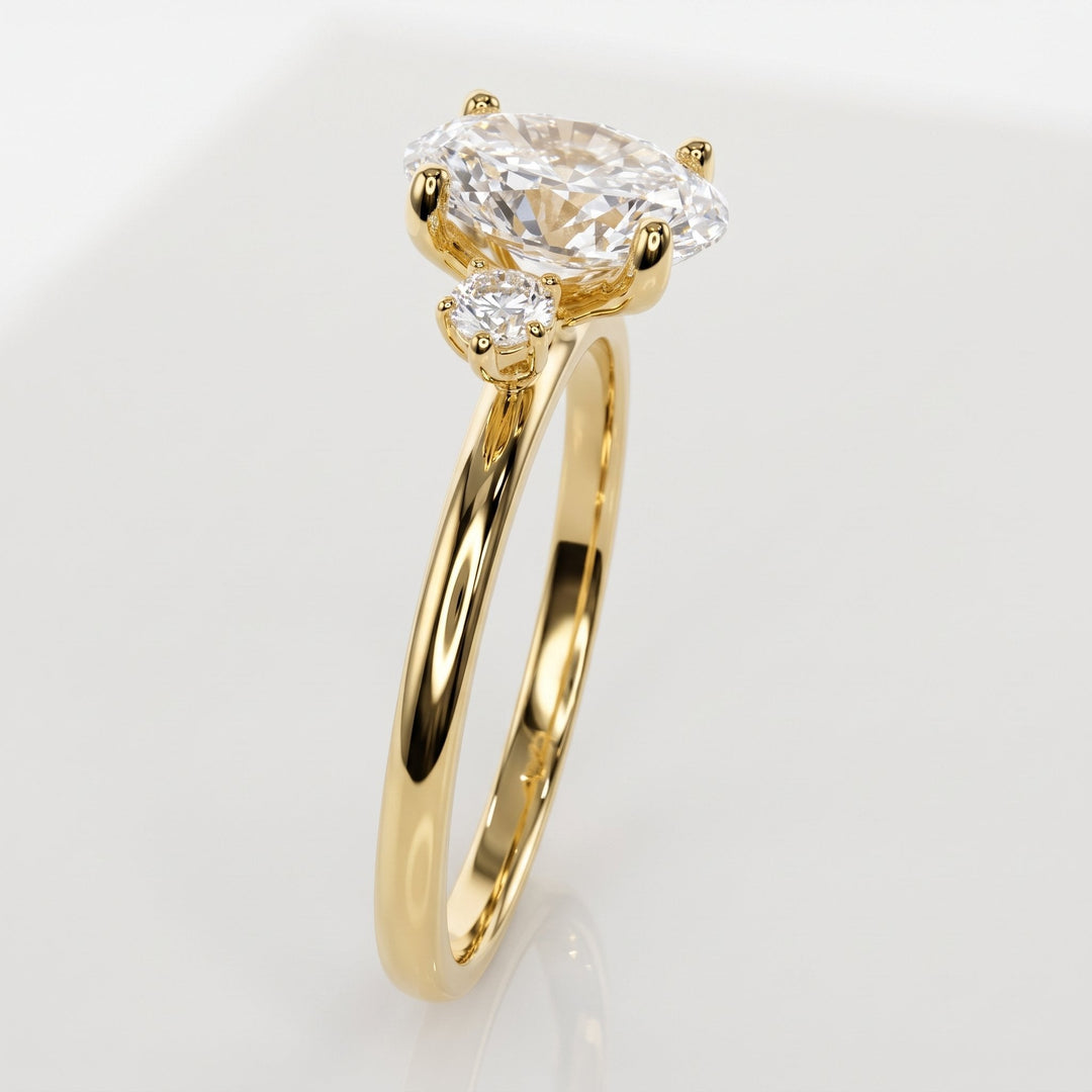 1.03 Ct Oval Lab-Grown Diamond Three-Stone Engagement Ring in 14K Yellow Gold — D/VVS2 IGI Certified — View 2