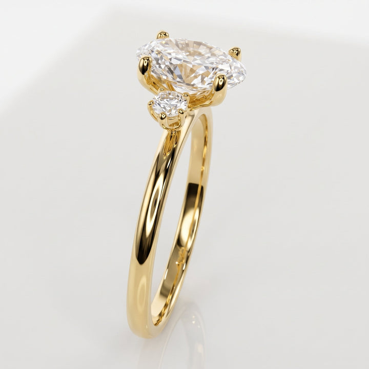 1.03 Ct Oval Lab-Grown Diamond Three-Stone Engagement Ring in 14K Yellow Gold — D/VVS2 IGI Certified — View 2