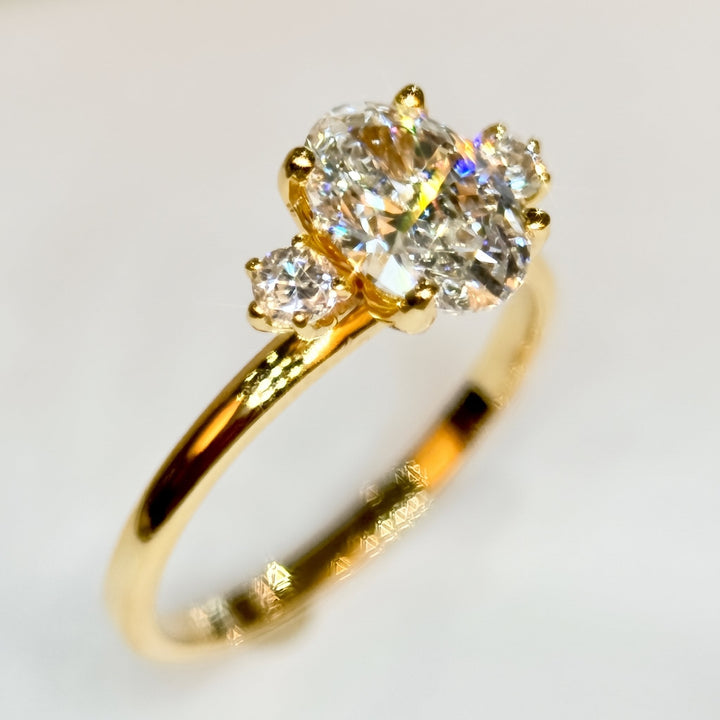 1.03 Ct Oval Lab-Grown Diamond Three-Stone Engagement Ring in 14K Yellow Gold — D/VVS2 IGI Certified — View 4