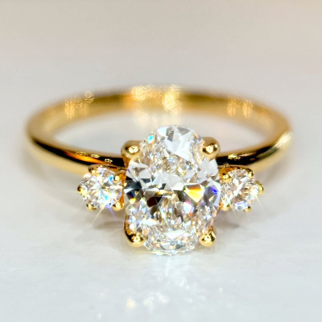 1.03 Ct Oval Lab-Grown Diamond Three-Stone Engagement Ring in 14K Yellow Gold — D/VVS2 IGI Certified — View 5