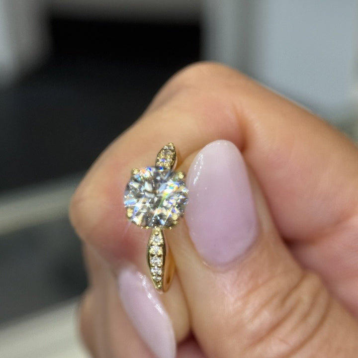 1.54 Ct Round Lab-Grown Diamond Side-Stone Engagement Ring in 14K Yellow Gold — D/VVS2 IGI Certified — View 5