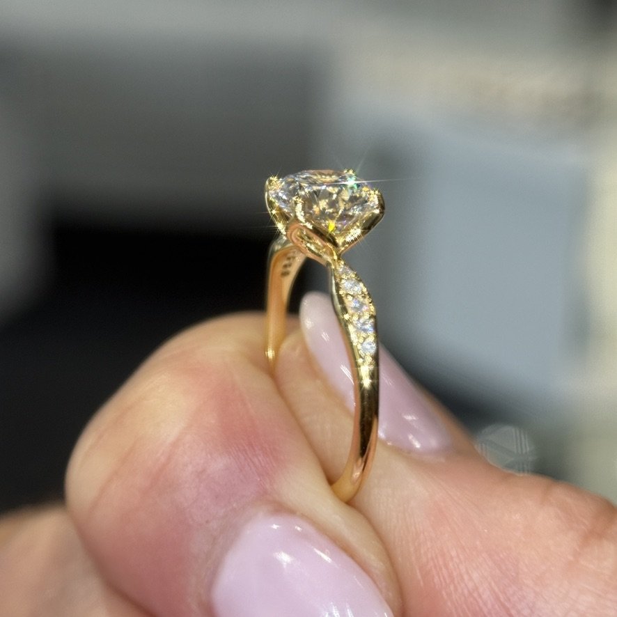 1.54 Ct Round Lab-Grown Diamond Side-Stone Engagement Ring in 14K Yellow Gold — D/VVS2 IGI Certified — View 2