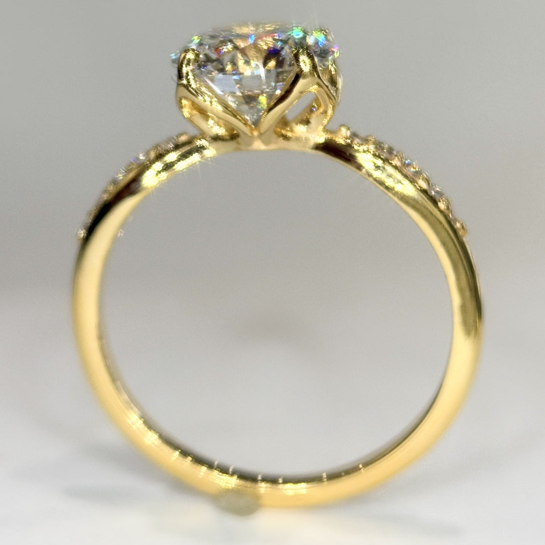1.54 Ct Round Lab-Grown Diamond Side-Stone Engagement Ring in 14K Yellow Gold — D/VVS2 IGI Certified — View 3