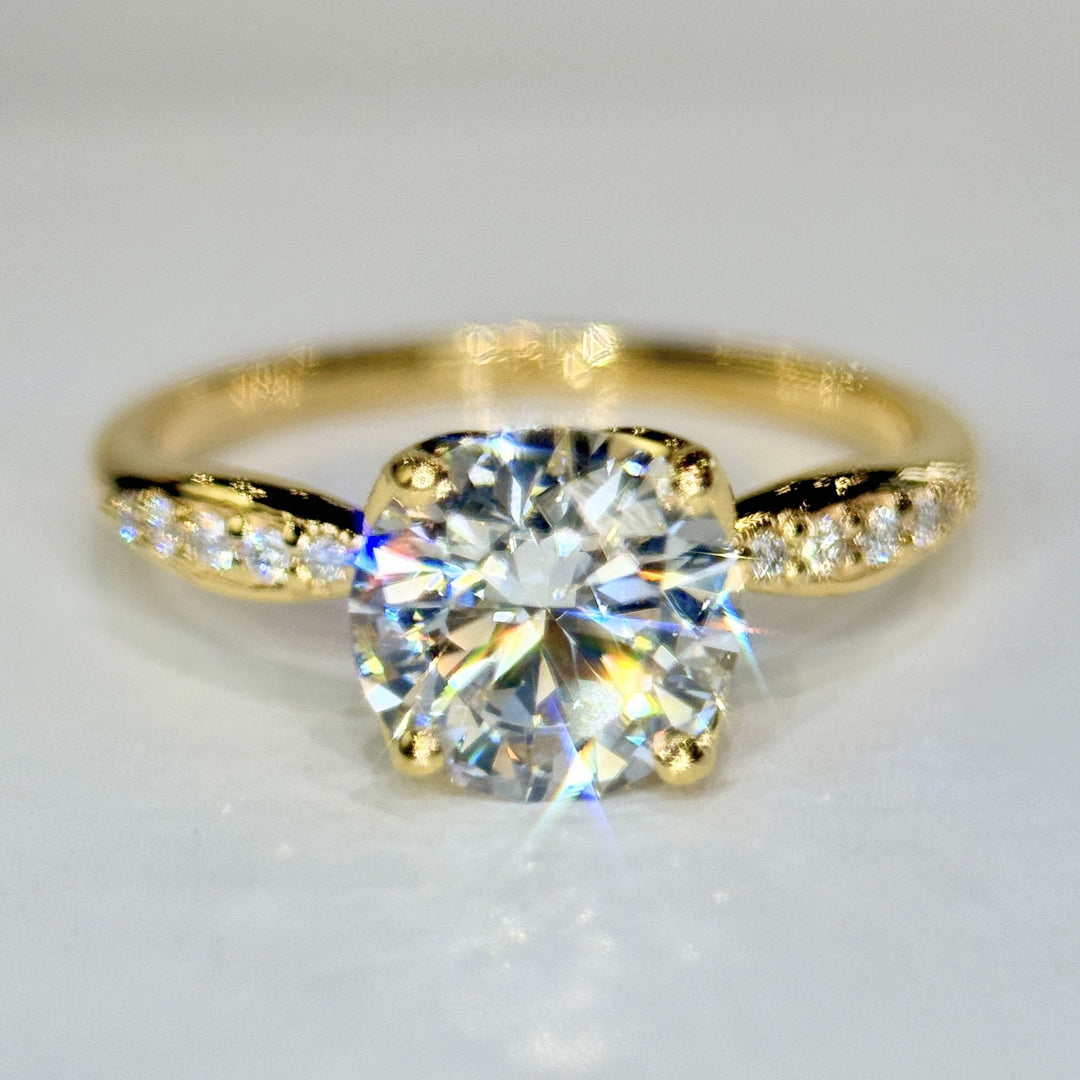 1.54 Ct Round Lab-Grown Diamond Side-Stone Engagement Ring in 14K Yellow Gold — D/VVS2 IGI Certified — View 4