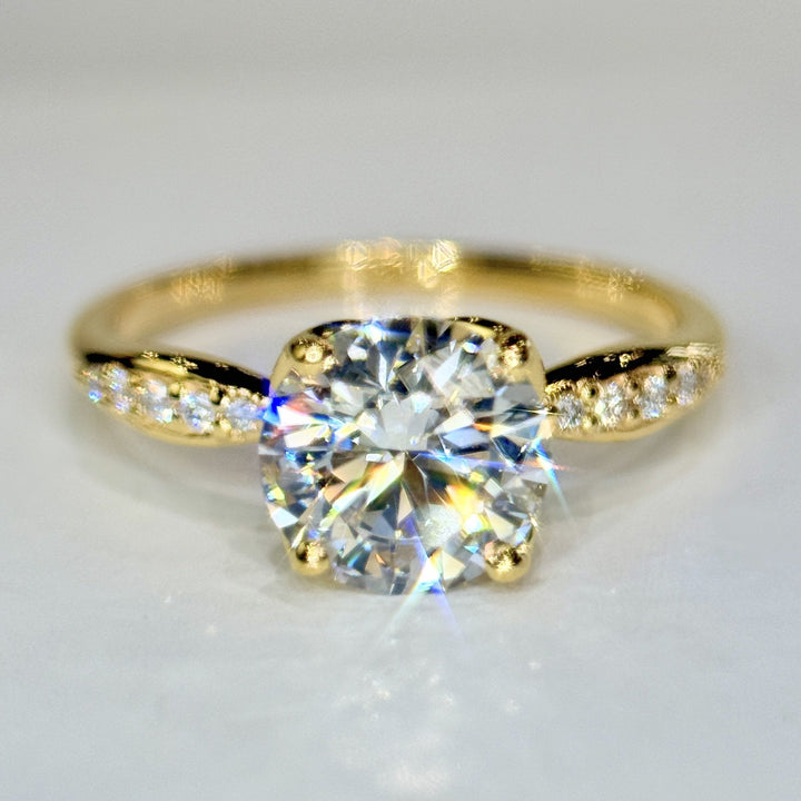 1.54 Ct Round Lab-Grown Diamond Side-Stone Engagement Ring in 14K Yellow Gold — D/VVS2 IGI Certified — View 4