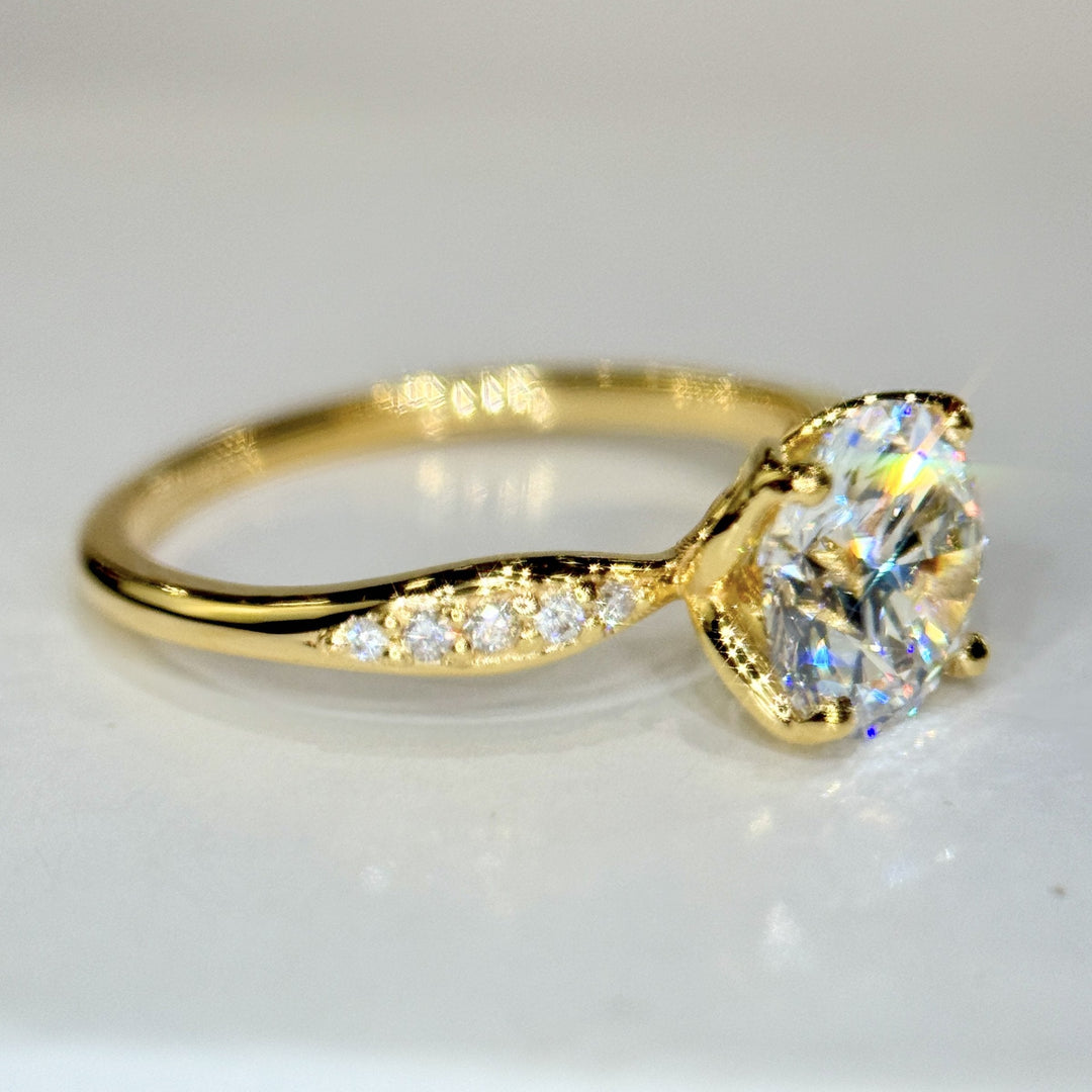 1.54 Ct Round Lab-Grown Diamond Side-Stone Engagement Ring in 14K Yellow Gold — D/VVS2 IGI Certified — View 6