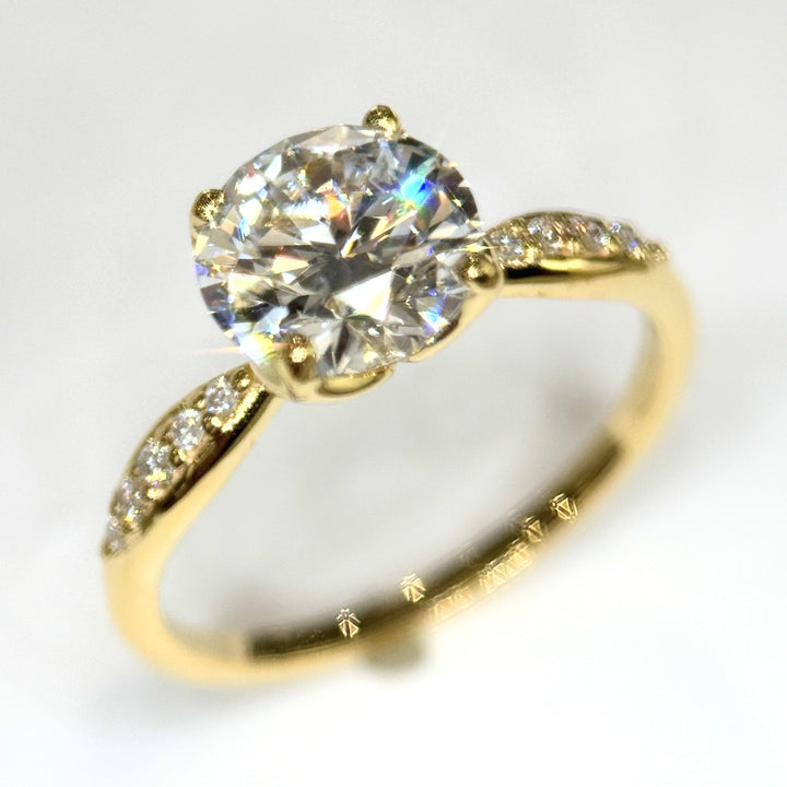1.54 Ct Round Lab-Grown Diamond Side-Stone Engagement Ring in 14K Yellow Gold — D/VVS2 IGI Certified — View 7