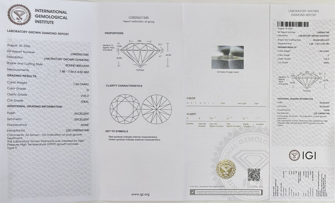 1.54 Ct Round Lab-Grown Diamond Side-Stone Engagement Ring in 14K Yellow Gold — D/VVS2 IGI Certified — IGI certificate