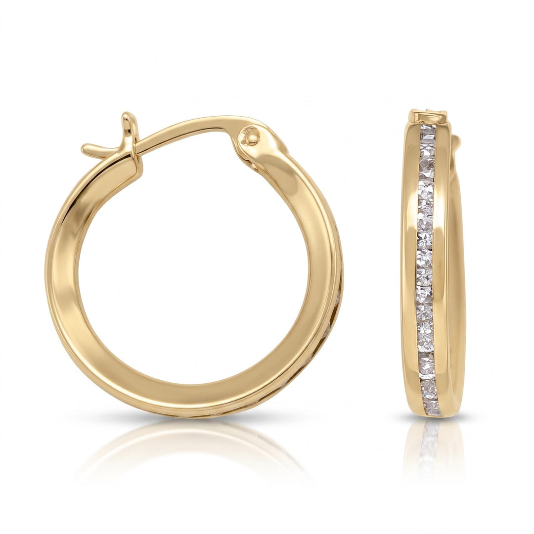 Yellow Gold CZ Hoop Earrings, 14mm
