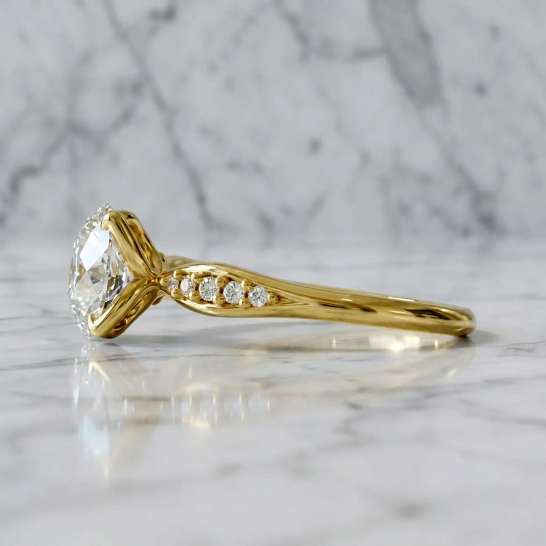 1.5 CT Round Moissanite Engagement Ring, Pave Accents, 14K Gold