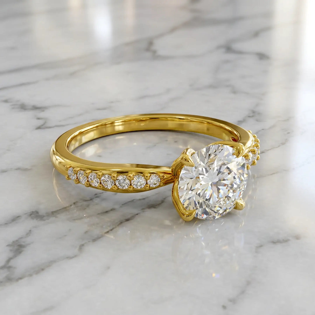 1.5 CT Round Moissanite Engagement Ring, Pave Accents, 14K Gold
