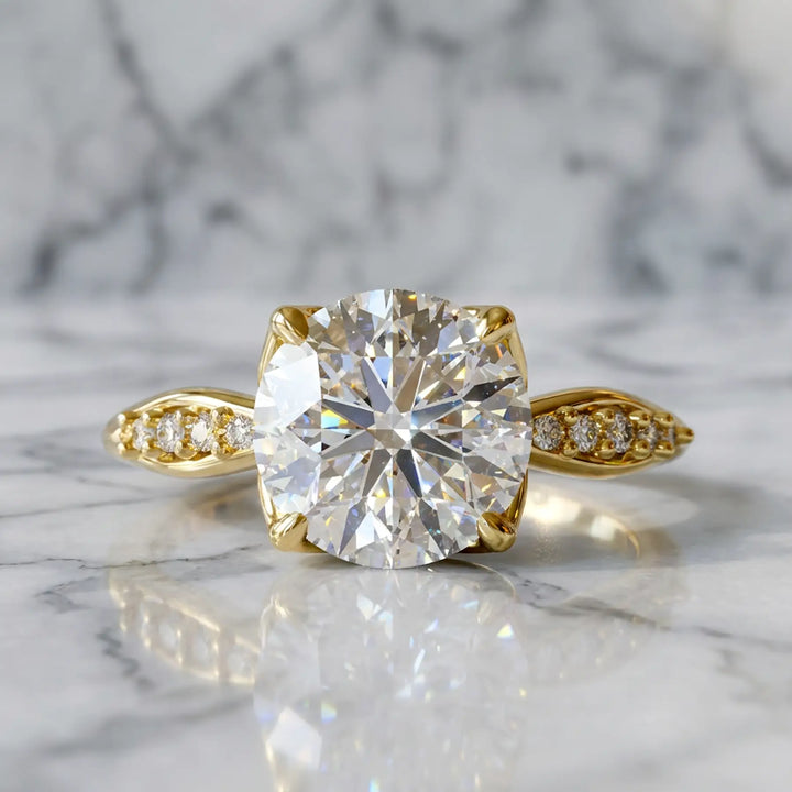 1.5 CT Round Moissanite Engagement Ring, Pave Accents, 14K Gold