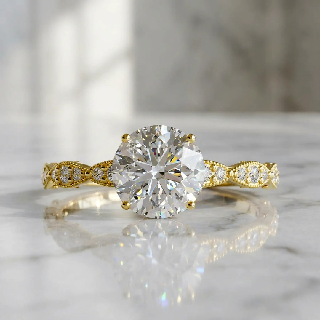 Elegant Round Lab-Grown Diamond Engagement Ring in Scalloped Band