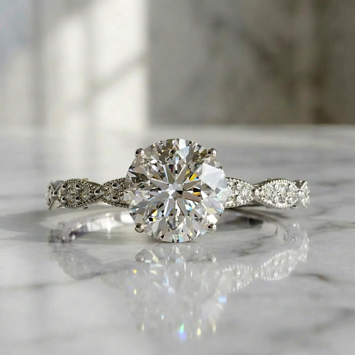 1 Carat Round Diamond Scalloped Band Ring G VS2 Custom Design