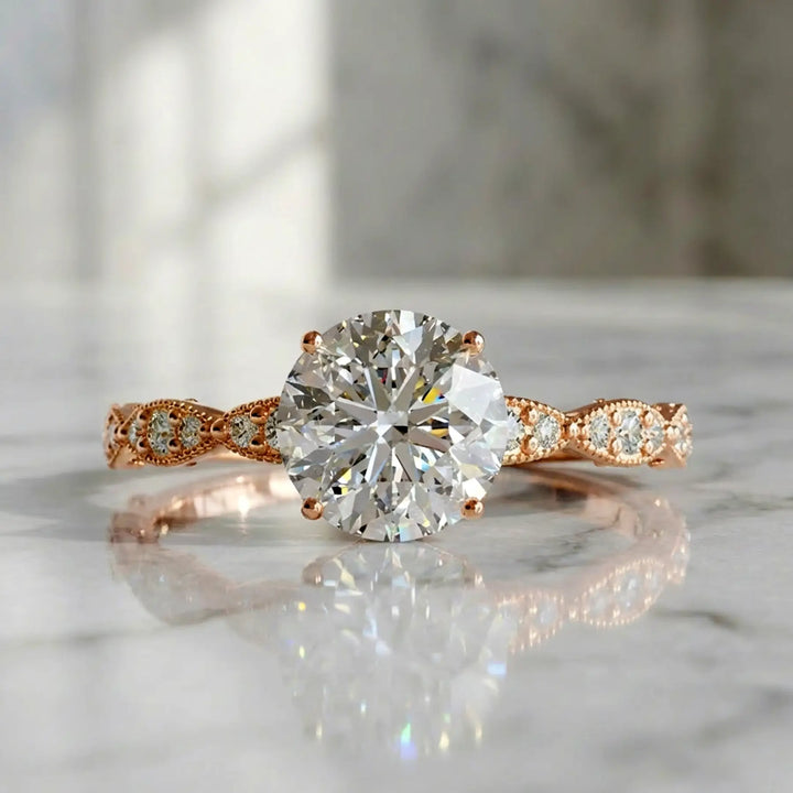 Elegant Round Lab-Grown Diamond Engagement Ring in Scalloped Band