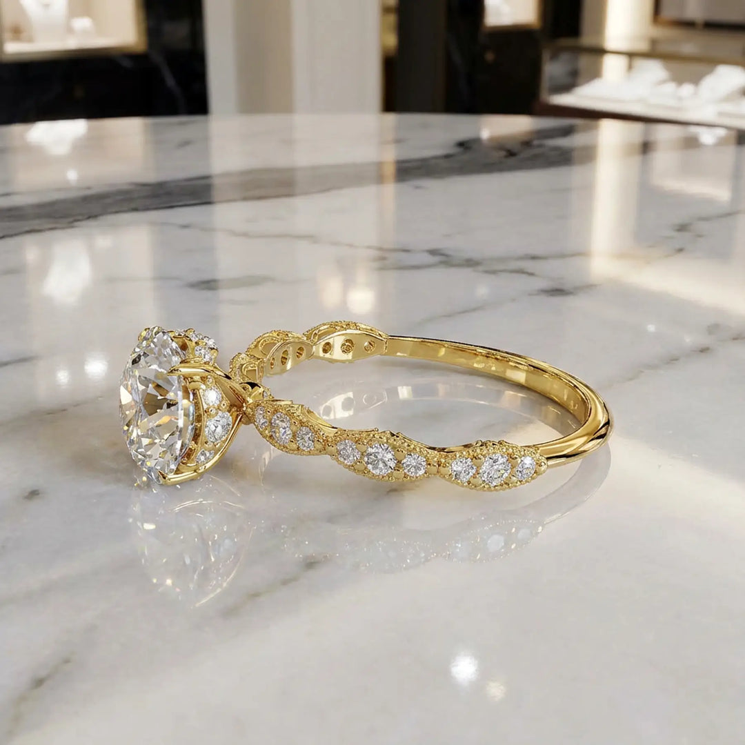 1 Ct Round Moissanite Engagement Ring with Hidden Halo in 14K Gold