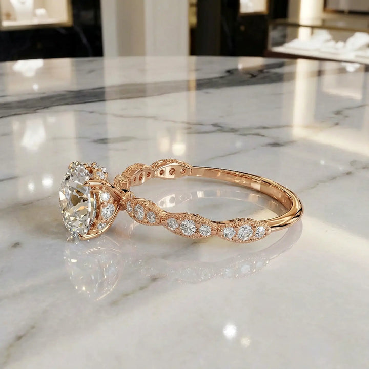 1 Carat Round Diamond Scalloped Band Ring G VS2 Custom Design