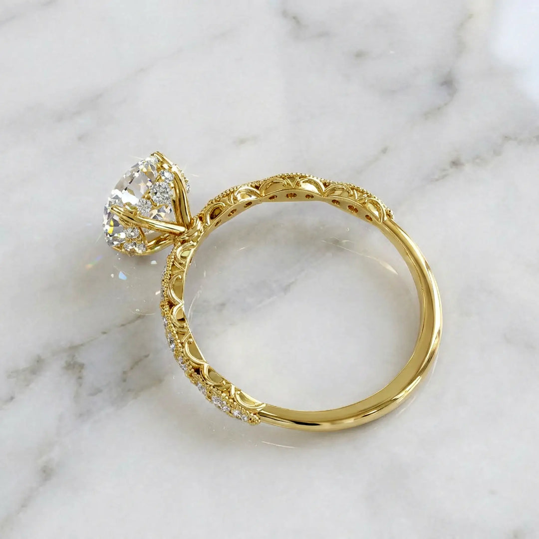1 Ct Round Moissanite Engagement Ring with Hidden Halo in 14K Gold