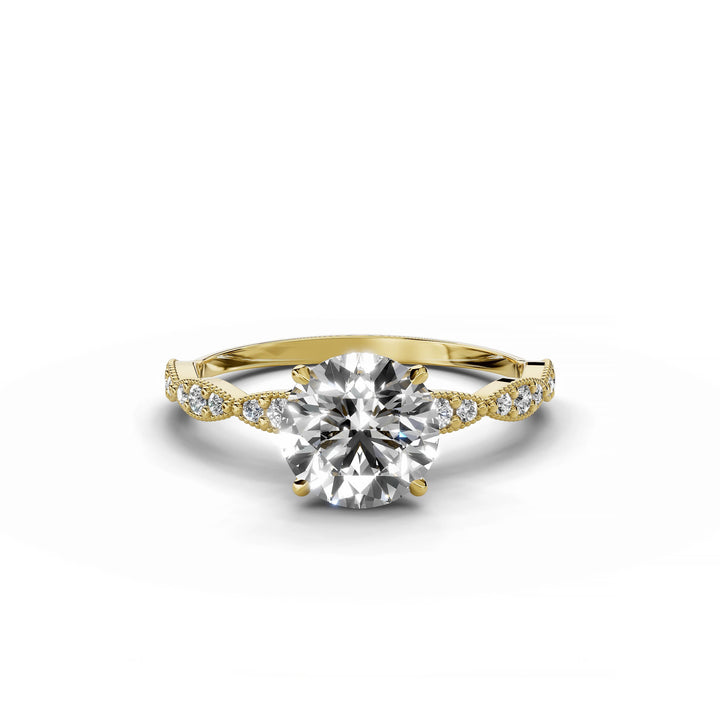 Round diamond scalloped band ring yellow gold