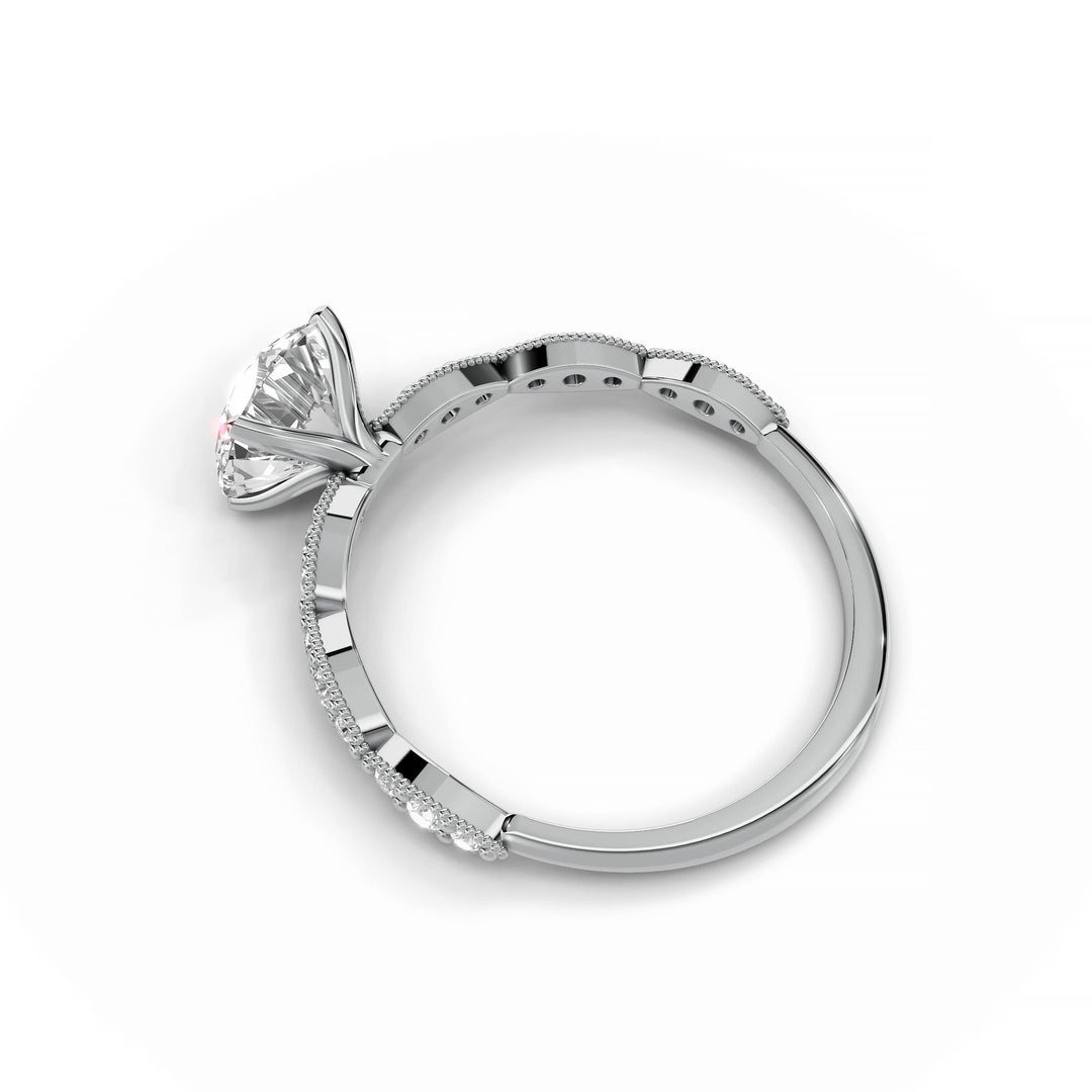 Round diamond scalloped band ring white gold