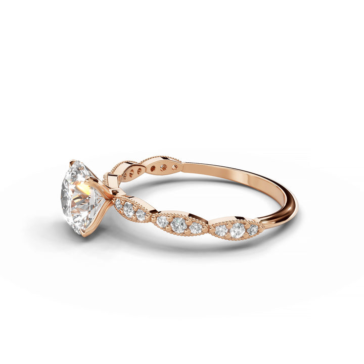 Round diamond scalloped band ring rose gold