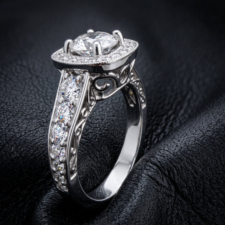 1.02 CT Lab Grown Diamond Halo Engagement Ring, 14K White Gold
