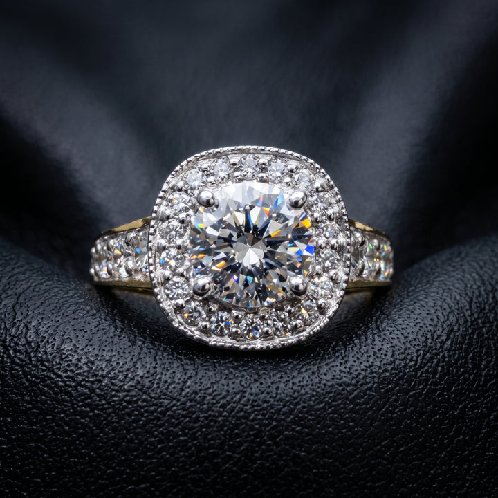 1.02 CT Lab Grown Diamond Halo Engagement Ring, 14K White Gold