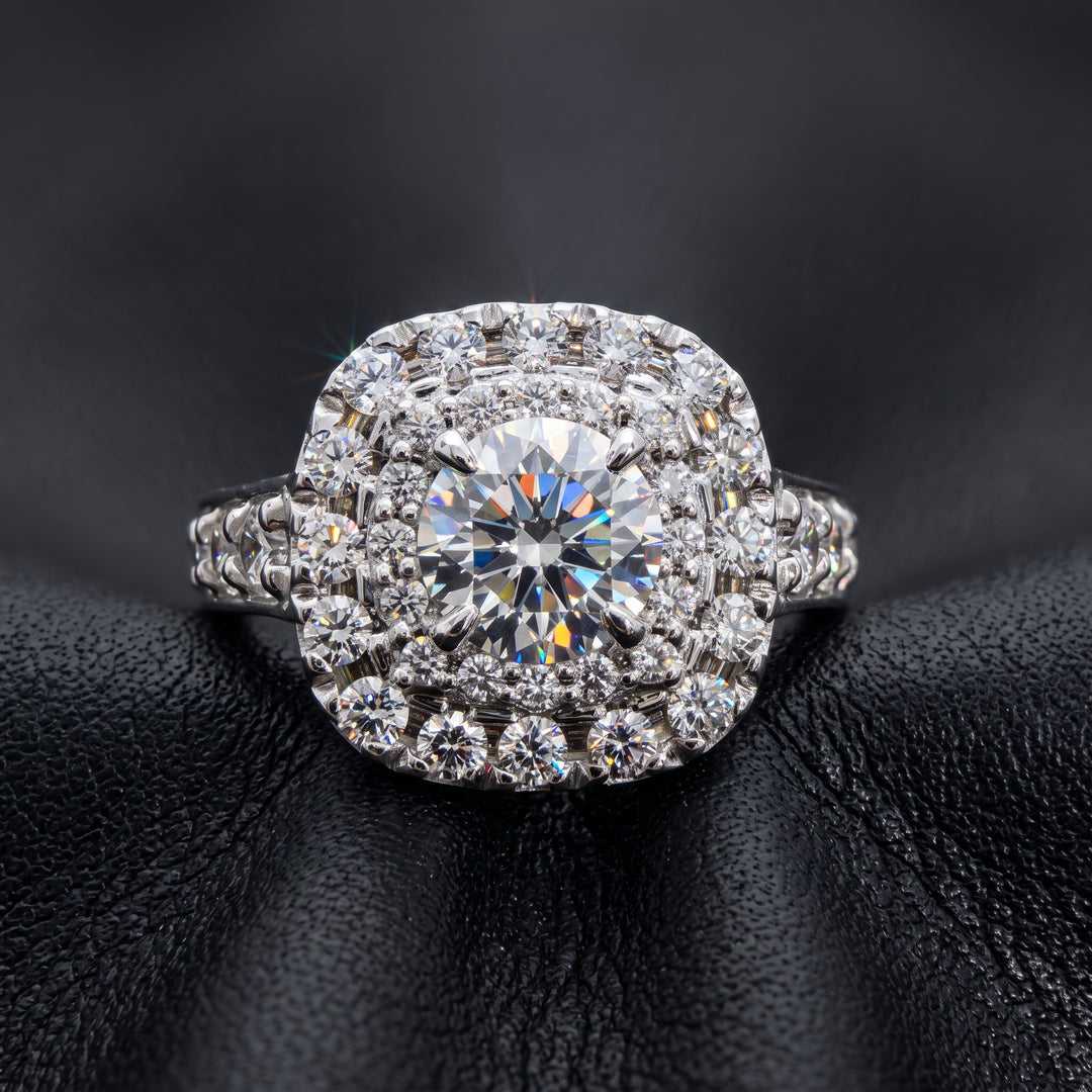 1.03 CT Lab-Grown Diamond Engagement Ring with Double Halo, 14K Gold